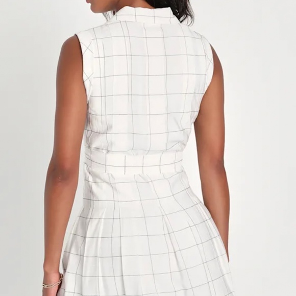 Adorably Breezy Ivory Grid Print Button-Front Mini Dress - Picture 3 of 4
